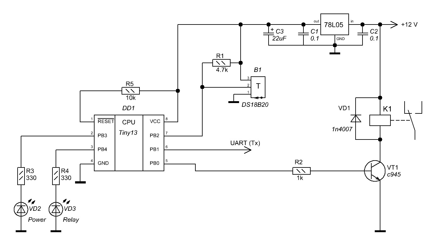 Лампа настроения на attiny13 схема